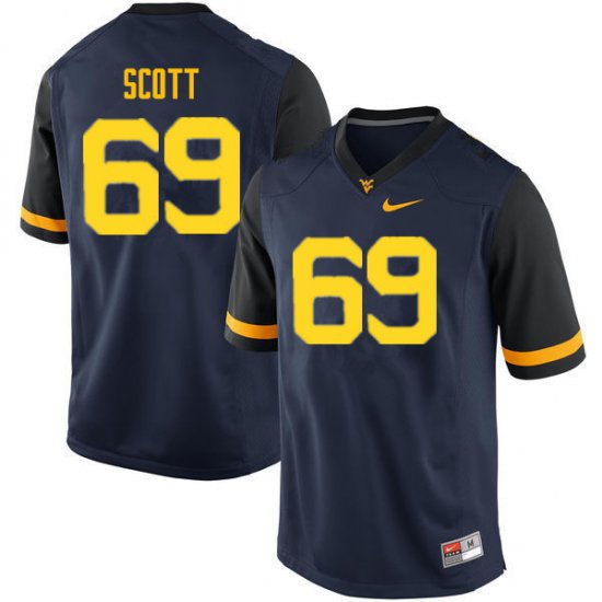 Men's West Virginia Mountaineers NCAA #69 Blaine Scott Navy Authentic Nike Stitched College Football Jersey GM15X87AD